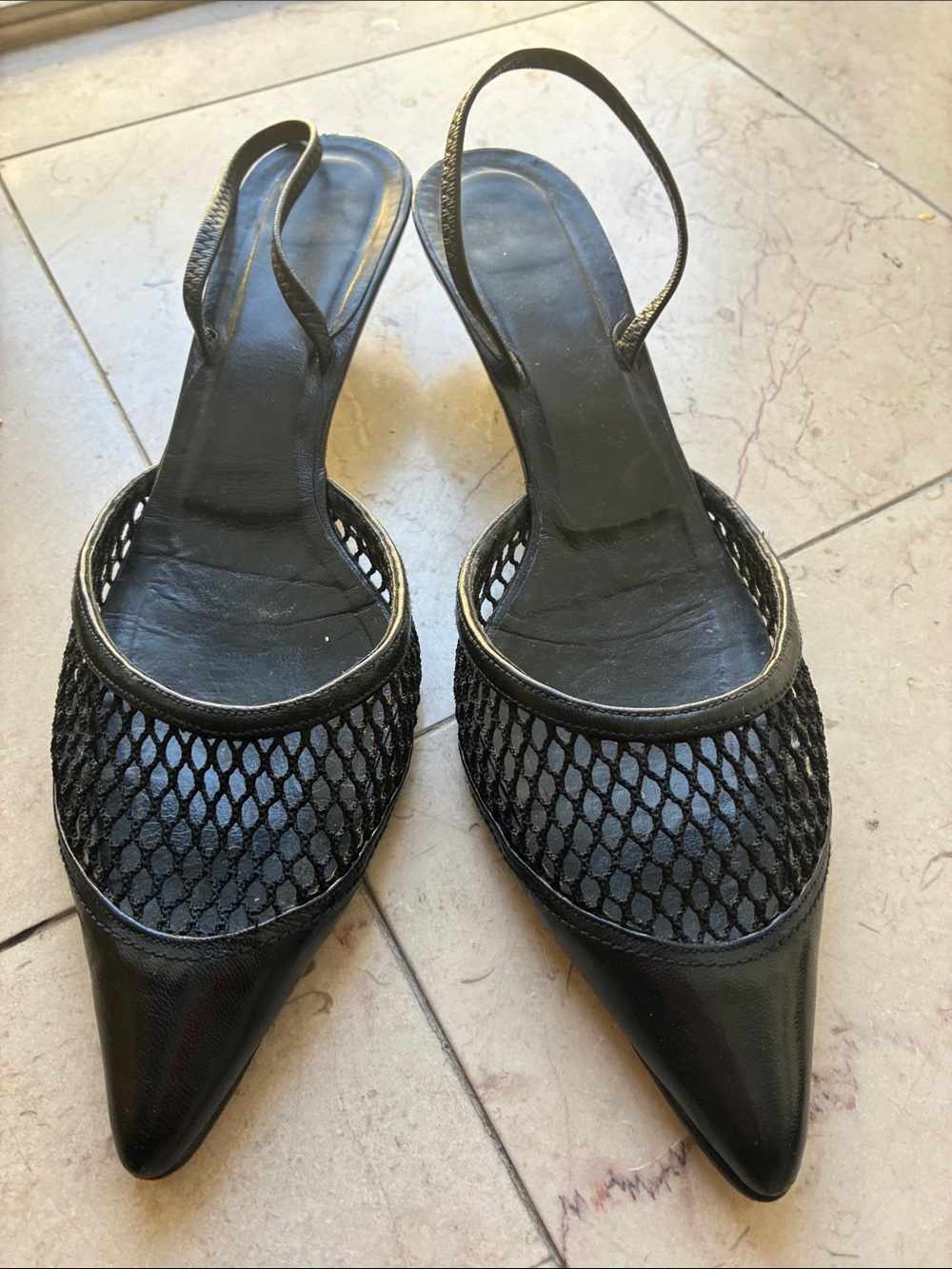 Delman- Black Mesh Slingback Pointed-Toe Women's kitten Heels